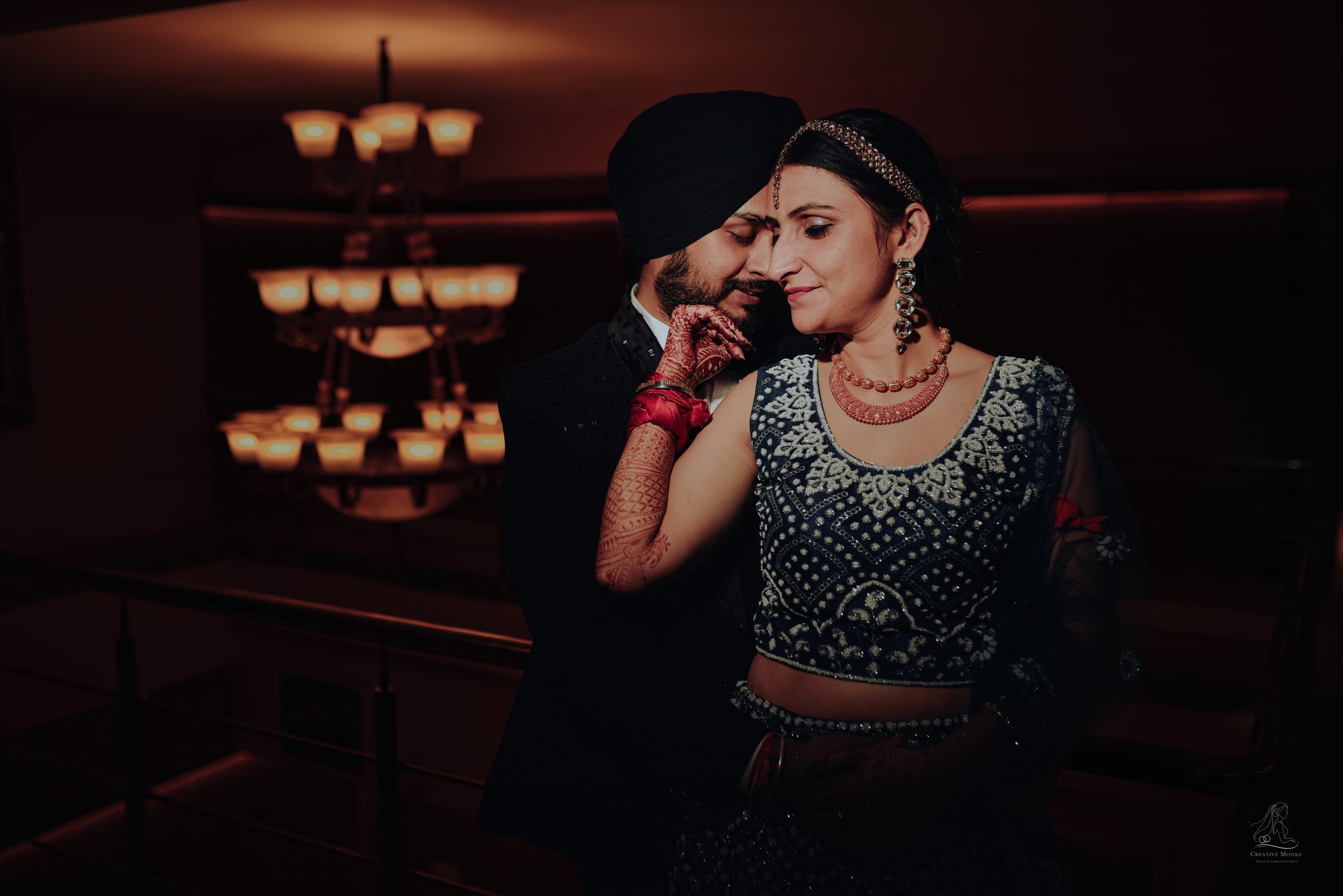 Creative Monks wedding couple portrait